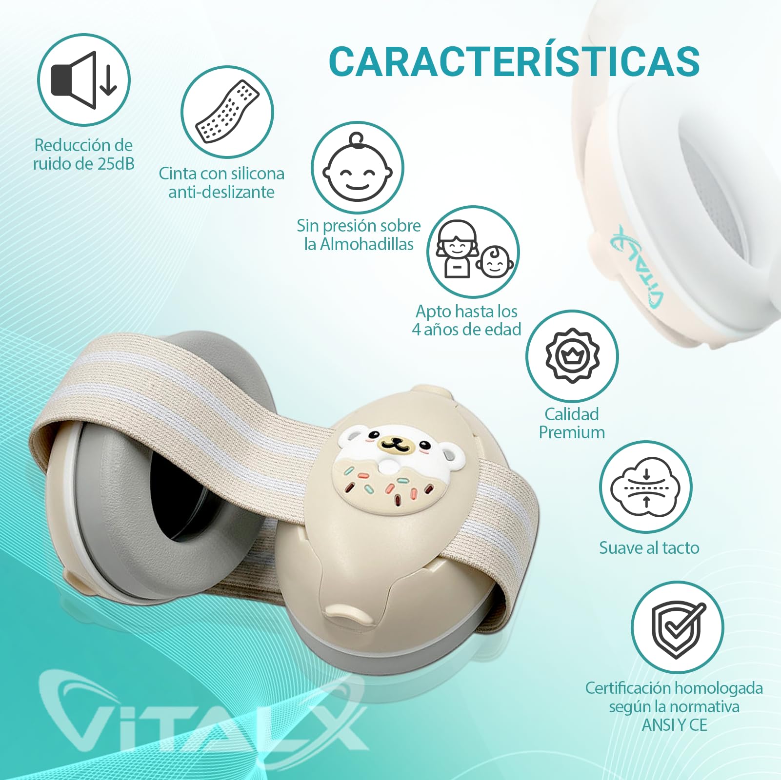 SUPER PACK de Cascos Bebe Antiruido 3 en 1 | Cascos Antiruido Bebe y Cascos Antiruido Niños | De 0 a 48 Meses | Accesorios Bebe | Cascos ruido niños | cascos para bebes antiruido | Beige. — view 2