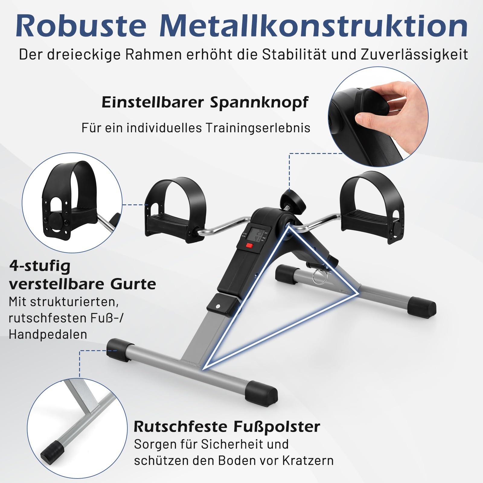 COSTWAY Pedaltrainer für Senioren, Arm und Beintrainer klappbar mit verstellbarem Widerstand & LCD-Display, Mini Heimtrainer unter dem Schreibtisch, Bewegungstrainer für Zuhause & Büro