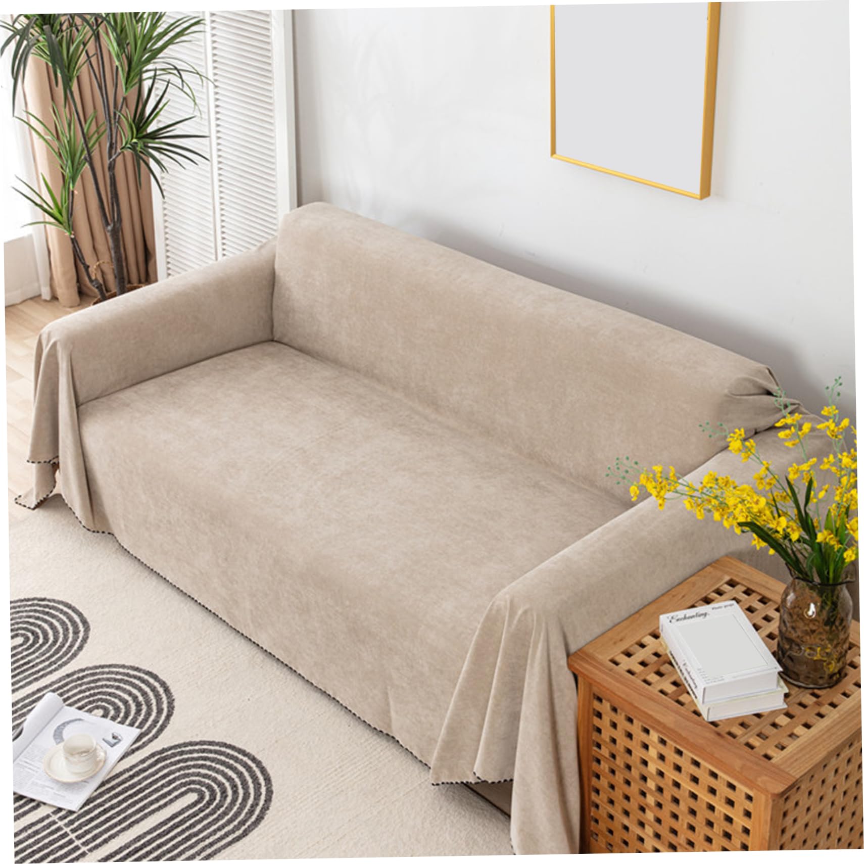 Housse de canapé imperméable kaki 180x334 cm lavable pour animaux