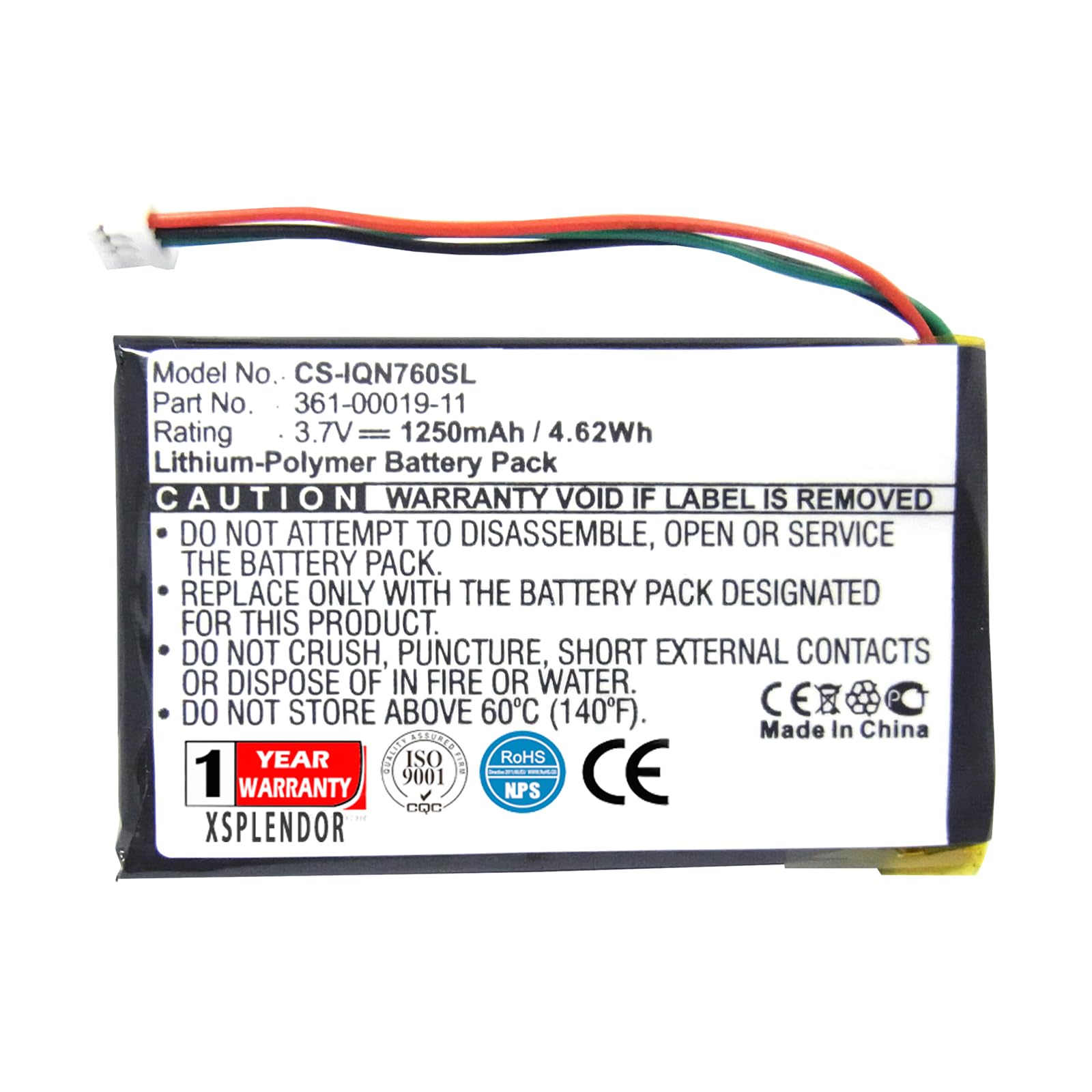 XSPLENDOR XPS Replacement Battery Compatible with Nuvi 3590 Nuvi 3590LMT Nuvi 700 (3 Wires) Nuvi 710 Nuvi 710T Nuvi 760 Nuvi 760T Nuvi 765 Nuvi 765T PN 361-00019-11 361-00019-40
