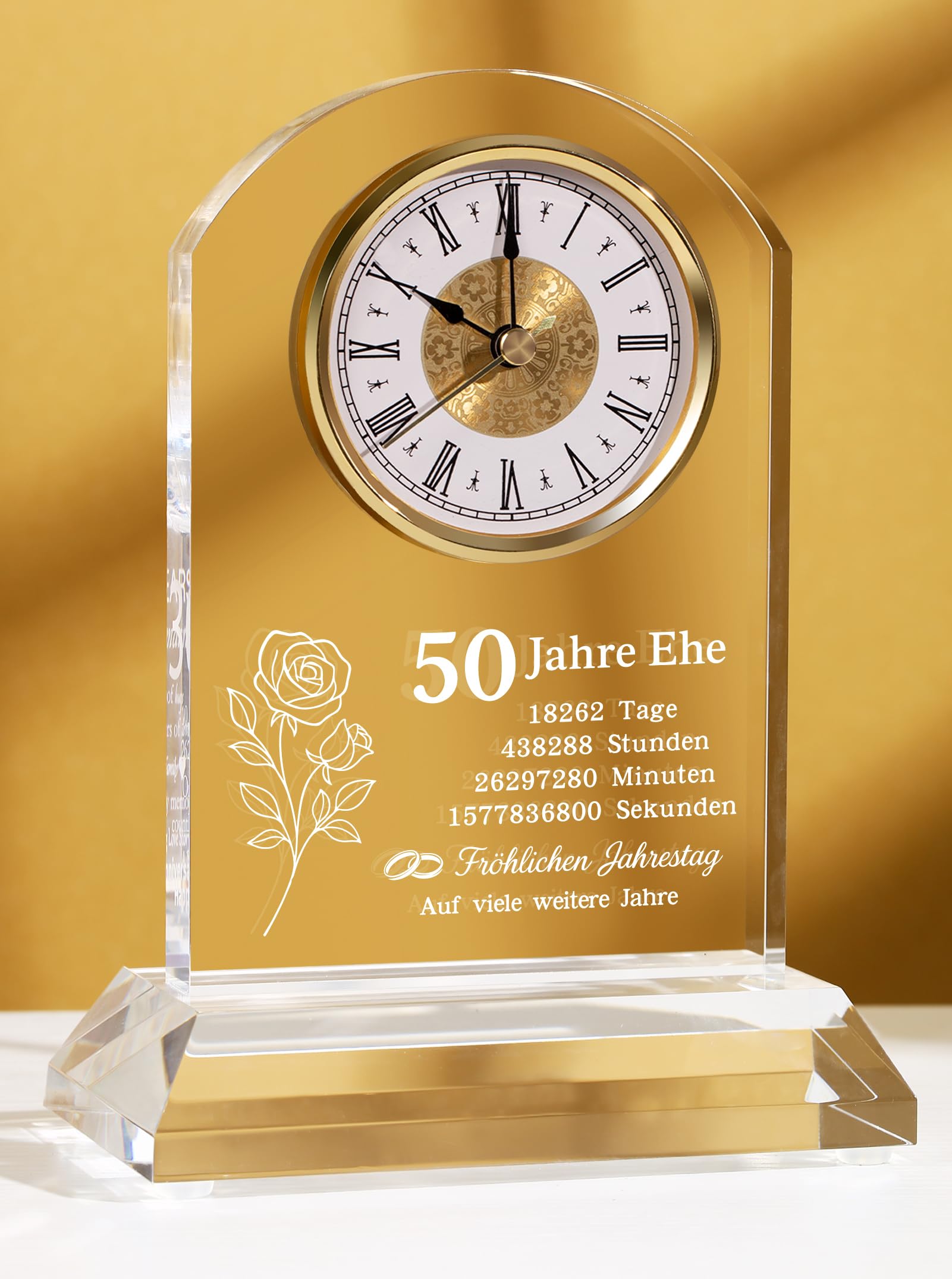 DEEWISH Goldene Hochzeit 50 Jahre Ehe Schreibtischuhr Quarzuhr, edles Geschenkset mit Geschenkbox und Grußkarte, Jubiläum Paar Eltern Großeltern, Deko Büro Wohnzimmer