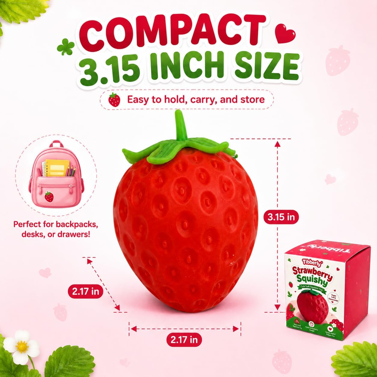 Strawberry Squishy Stress Ball, Realistic Red Strawberry Squishy Sensory Squeeze Toy, Soft Squishy Fidget Toy, Cute Fruit Squishy Gift for Kids and Adults