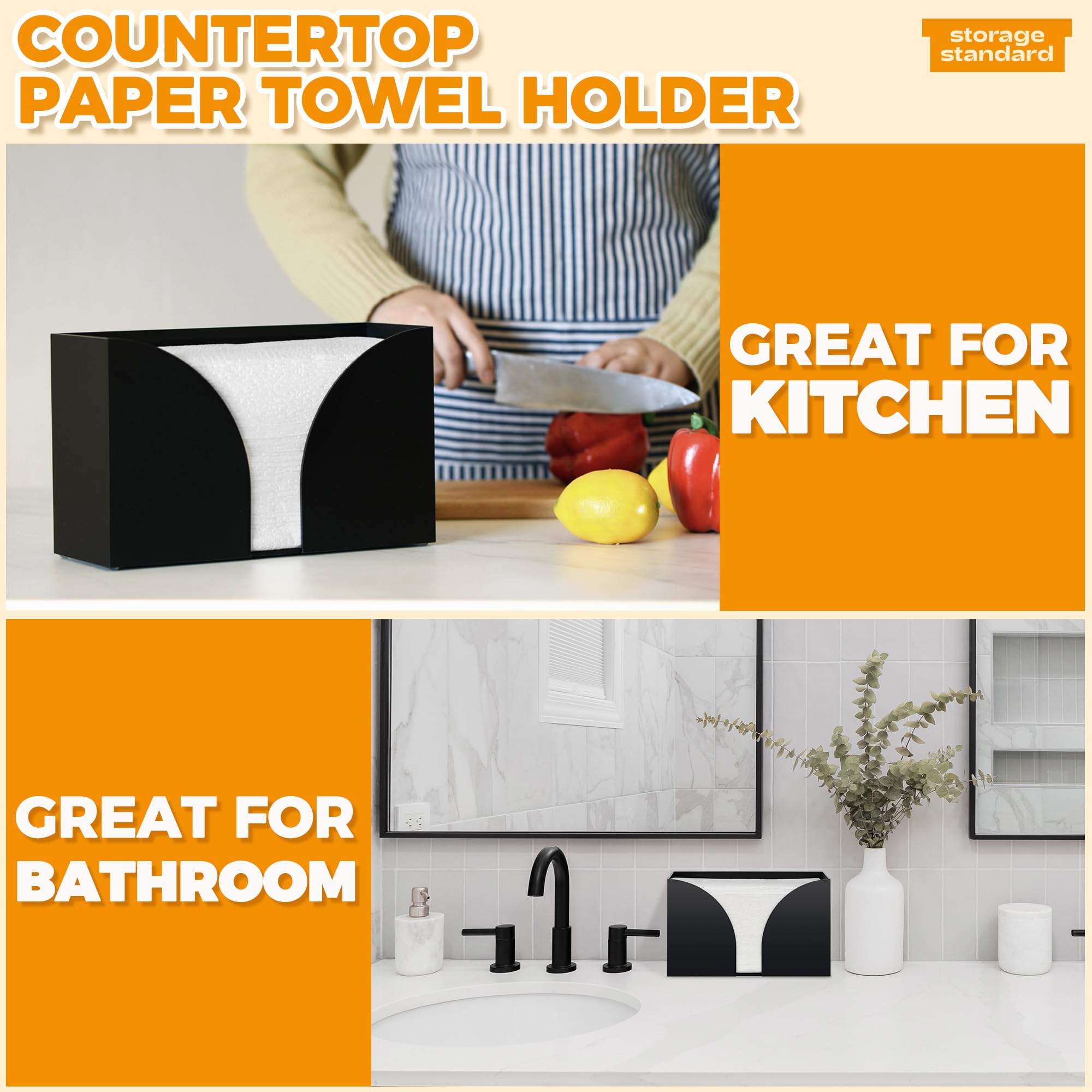 Storage Standard Dispensador de toallas de papel multipliegue, soporte para toallas de papel negro mate, soporte de servilletas de acrílico duradero para baño, cocina, oficina y restaurante, 10.75 x
