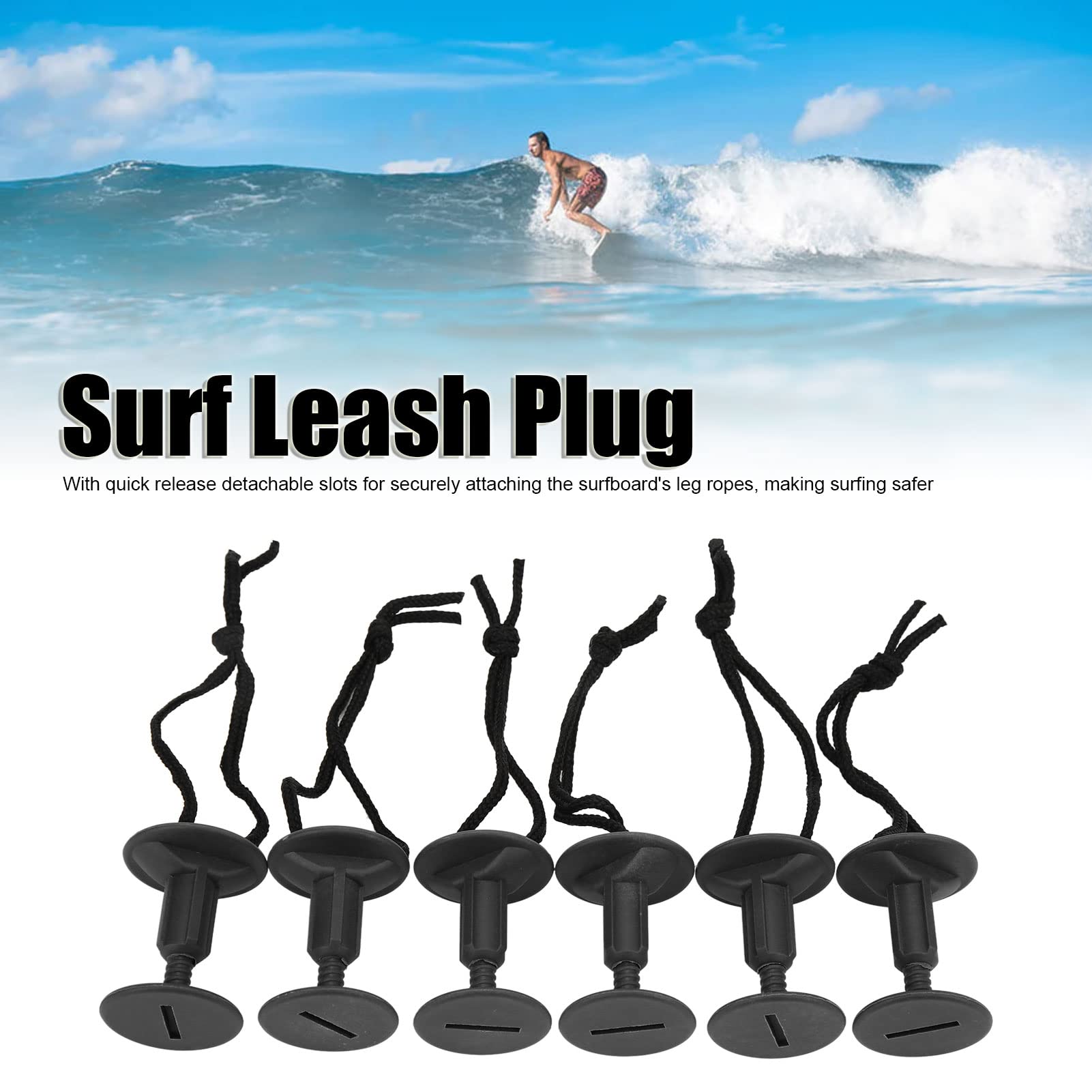 Surfbrett-Seil-Stecker, 6 Stück Nylon-Kunststoff-Surfbrett-Leine-Seilstopfen mit abnehmbaren Schlitzen, für weiche Schaumstoff-Surfbretter, Körperpaneele, Stand-Up-Paddel