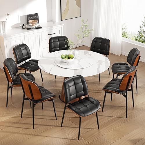 Miniatura 10 de Juego de 6 sillas de comedor, modernas sillas de comedor negras de mediados de siglo, sillas de cocina tapizadas de piel sintética con cojín grueso