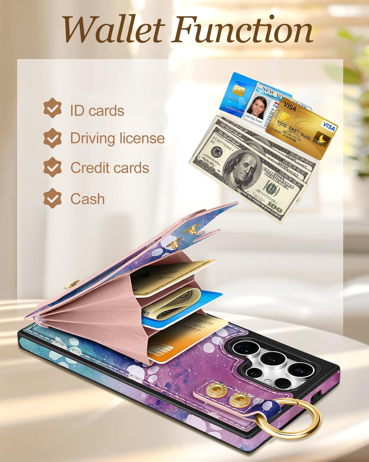 Petitian for Samsung Galaxy S25 Ultra Case with Wallet - Women Girls Cute Girly Aesthetic Unique Design Leather Credit Card Holder Cardholder Stand Wristband for S25 Ultra, Cat Paw - Image 3