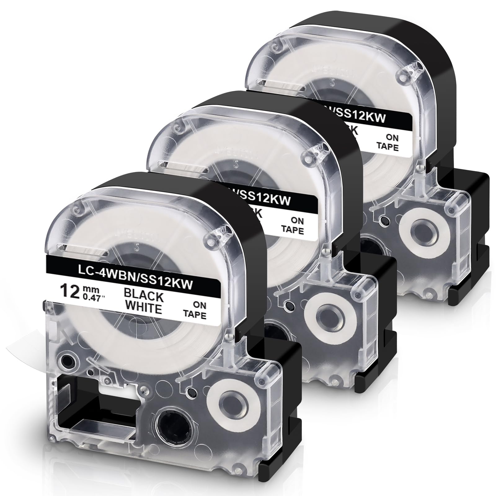 UniPlus 3x Replacement Label Tape 12mm x 8m Compatible for LC-4WBN9 SS12KW Black on White for LabelWorks LW-300L LW-C410 LW-600P LW-500 LW-900P LW-700 LW-1000 LW-Z700FK