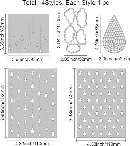 Miniatura 2 de GLOBLELAND Stitch Raindrop Cloud Background Cutting Dies Teardrop Die Rainy Background - Plantillas de estampación de acero al carbono para