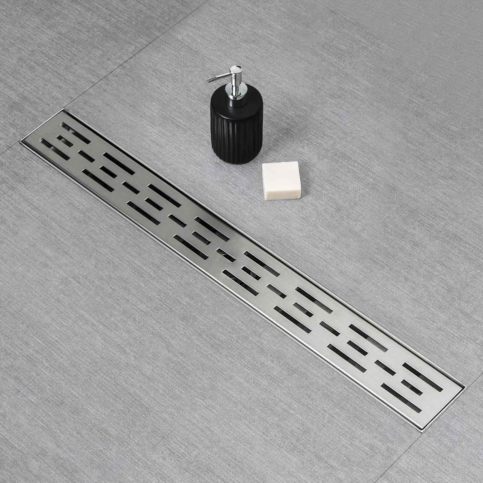 Photo 1 of SaniteModar Linear Shower Drain, Shower Drain 36 inch High Flow Rate Removable Grate, Brushed 304 Stainless Steel Linear Drain with Hair Strainer & Adjustable Leveling Feet