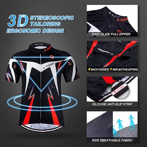 Miniatura 3 de X-TIGER Conjunto de camiseta de ciclismo para hombre conjunto de manga corta con pantalones cortos acolchados de gel 5D conjunto de ropa de ciclismo