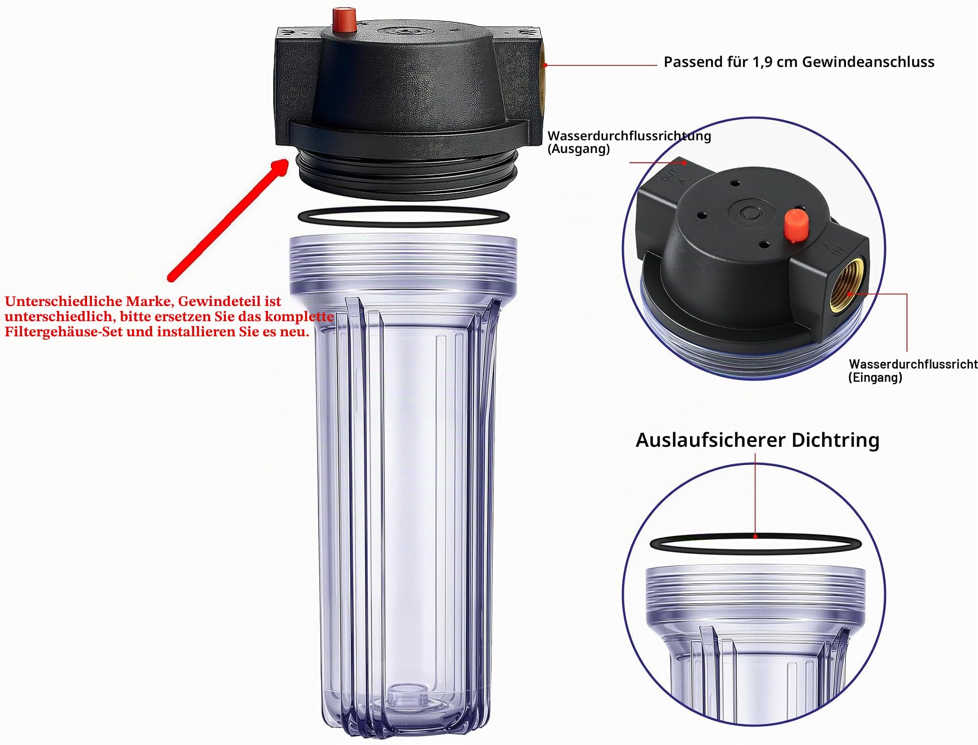 Geekpure 10-Zoll schmales Gehäuse für Hauswasserfilter mit Druckentlastungsventil –3/4" BSP Messinganschluss –passend für 2,5" x 10" Filter –transparent