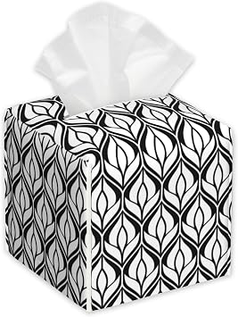 Abstract Geometric Tissue Box Cover Square,Tissue Box Holder with Belt Bottom,Stylish Leather Napkin Holder for Vanity Countertop,Nightstands,Office Desk,5.2"5.2"5.2"