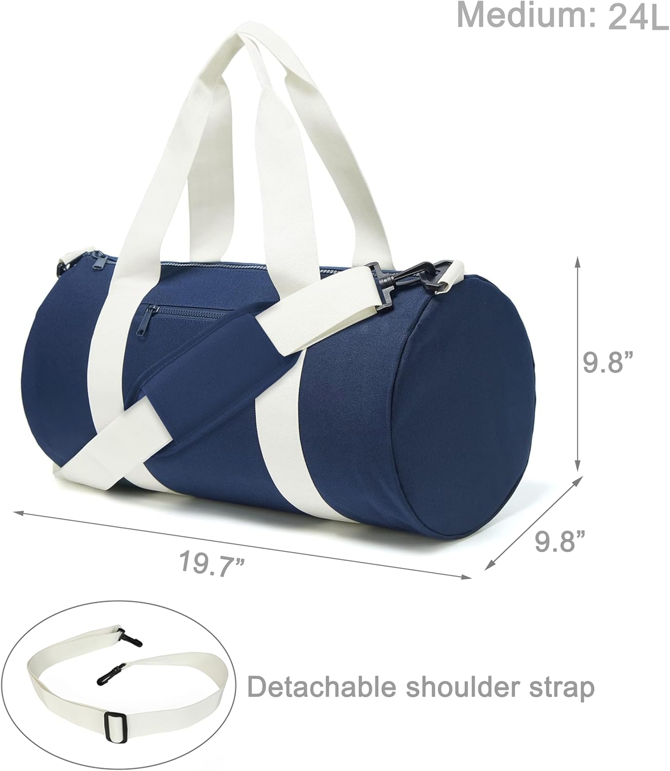 Small Gym Bag Duffel Bag for Women Men Fitness Sports Bag Workout Adjustable Detachable Shoulder Strap Lightweight Carry on Travel Duffle Bag (Navy/Off-White, 19" / Medium / 24L) - Image 2