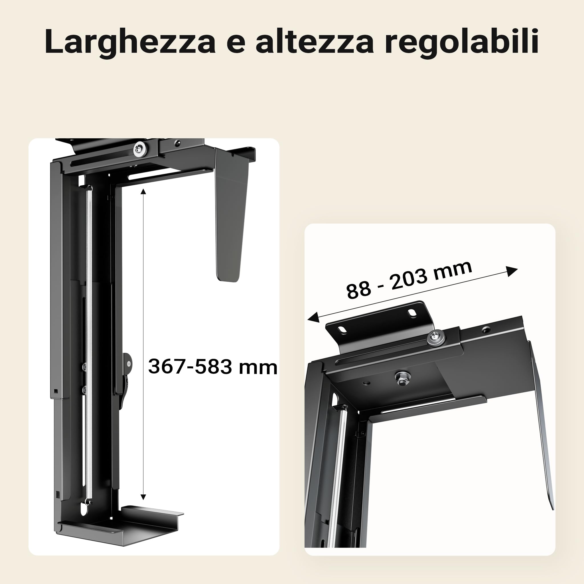 Toboli Wiltec Supporto PC fisso Porta case sotto scrivania, max 10 kg, regolabile e girevole a 360°