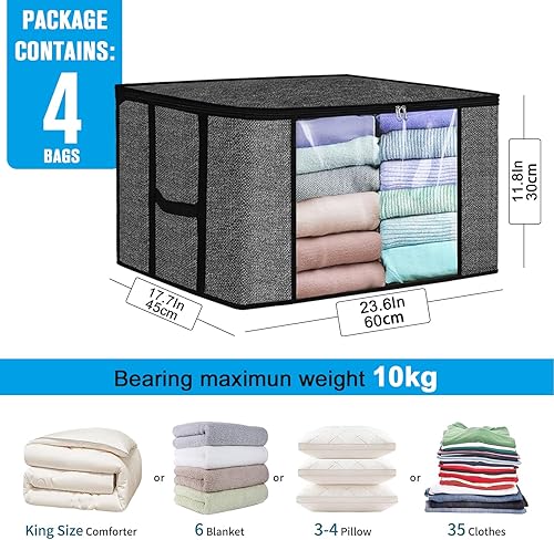 Miniatura 3 de Bolsas grandes de almacenamiento de ropa, paquete de 4 organizadores de almacenamiento para ropa, sábanas, mantas, edredones, ropa de cama,