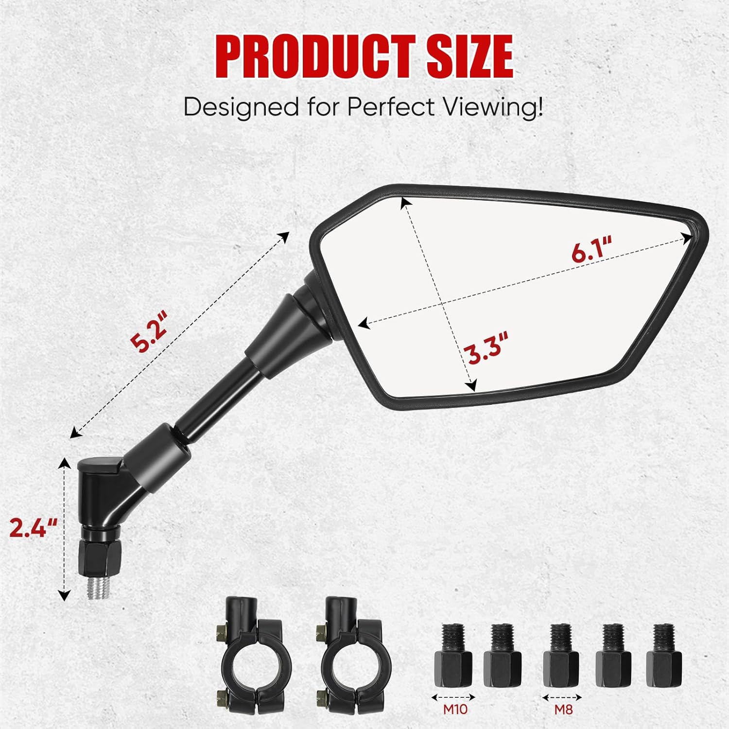 ATV Mirror, Multi-angle Side Rearview Mirrors for Bike Motorcycle ATV Scooter Cruiser with 8mm 10mm Bolt, 7/8" Handle Bar Mount Clamp Compatible with Suzuki Yamaha Honda Kawasaki Victory and More - Image 2
