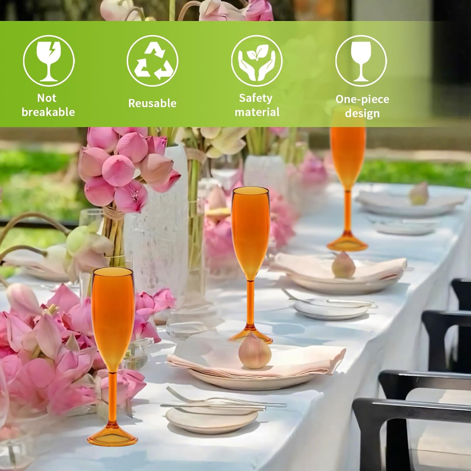 12 Pcs Champagne Flutes 5.4OZ Plastic Champagne Glasses Wine Glasses Plastic Goblets for Parties Mimosa Bar Glasses Stemmed Drinking Cups for Wedding Celebration Christmas Birthday Bride (Clear Amber) - Image 4