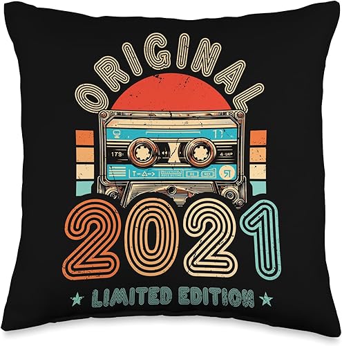 Retro Limited Edition 2021 Cassette Tape 3rd Birthday Throw Pillow