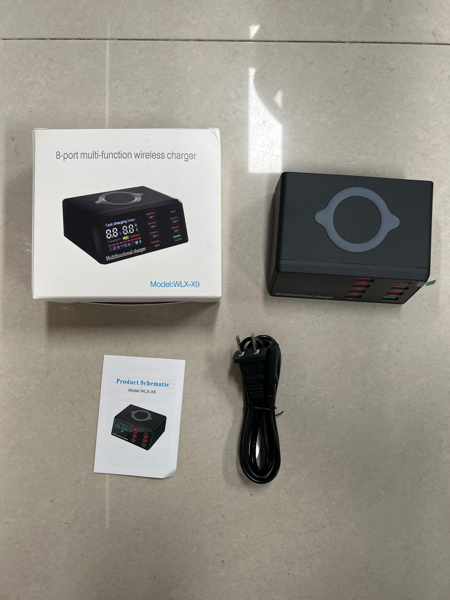 Stacja ładująca USB 100 W, 8 Portów, z Bezprzewodowym ładowaniem