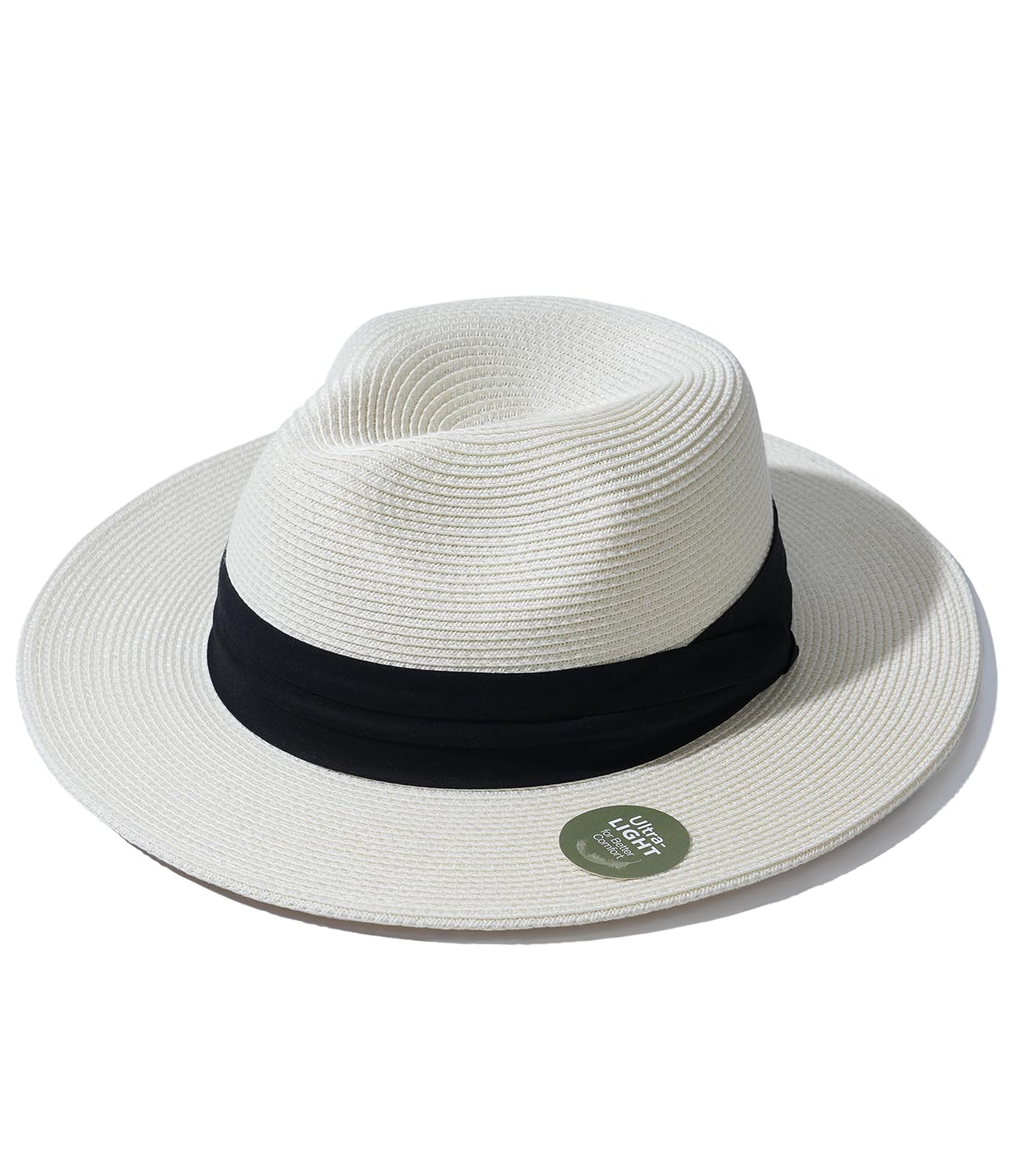 Creekstone Cappello da sole Panama Ultralight Cappello di Paglia Fedora UPF 50+ Cappello da Spiaggia a Tesa Corta Pieghevole Estate Donna Uomo