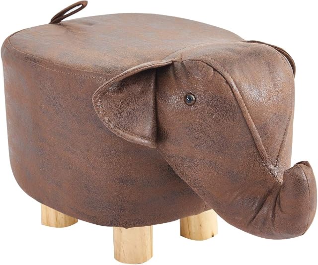 MOF Animal Footstool, Upholstered Ottoman,Creative & Cute Foot Rest Step Stool Pouffe Chair Soft for Kids Children, Solid Wood Support Footstool Stool (Brown Elephant)