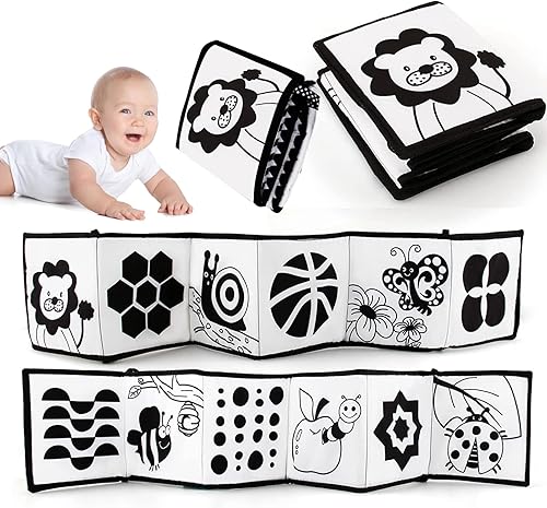 Miniatura 1 de Libro de bebé de alto contraste en blanco y negro, para bebés, juguetes para recién nacidos de 0 a 3 meses, desarrollo cerebral, cochecito, juguetes