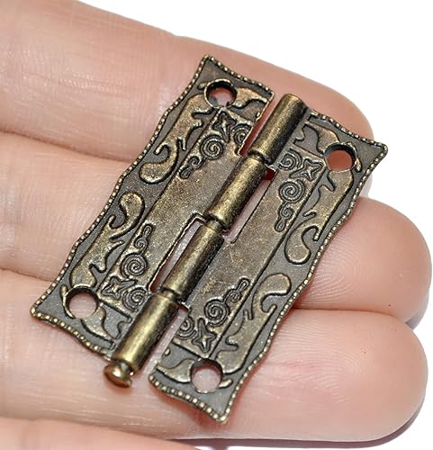 Bisagras plegables vintage, bisagras florales de bronce antiguo con tornillos para caja de manualidades, caja de madera, muebles de regalo, tamaño