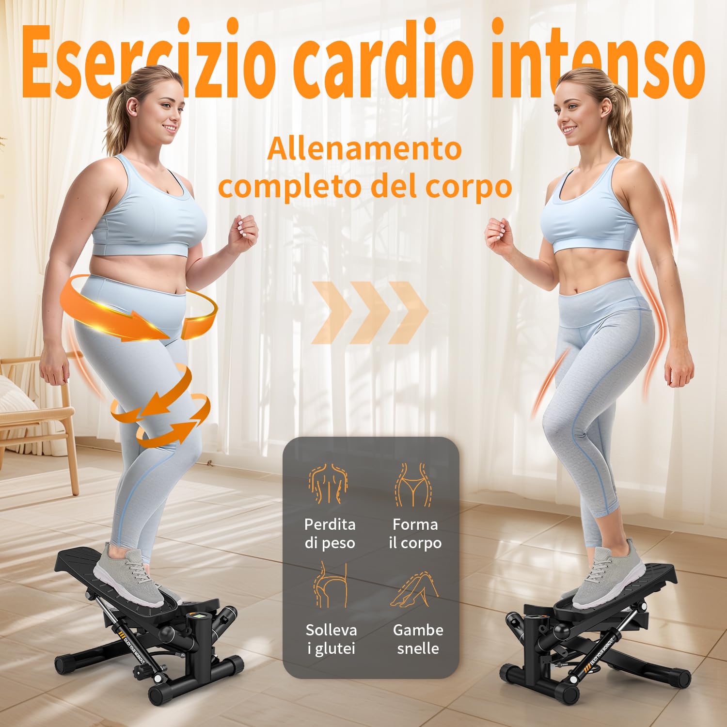 VANNECT Stepper Fitness Casa 2 in 1 con Power Ropes, Mini Stepper Silenzioso 150 kg con Monitor LCD Calorie Stepper Oscillante Su-Giù per Allenamento Gambe/Braccia/Glutei, Esercizio per Ufficio a Casa