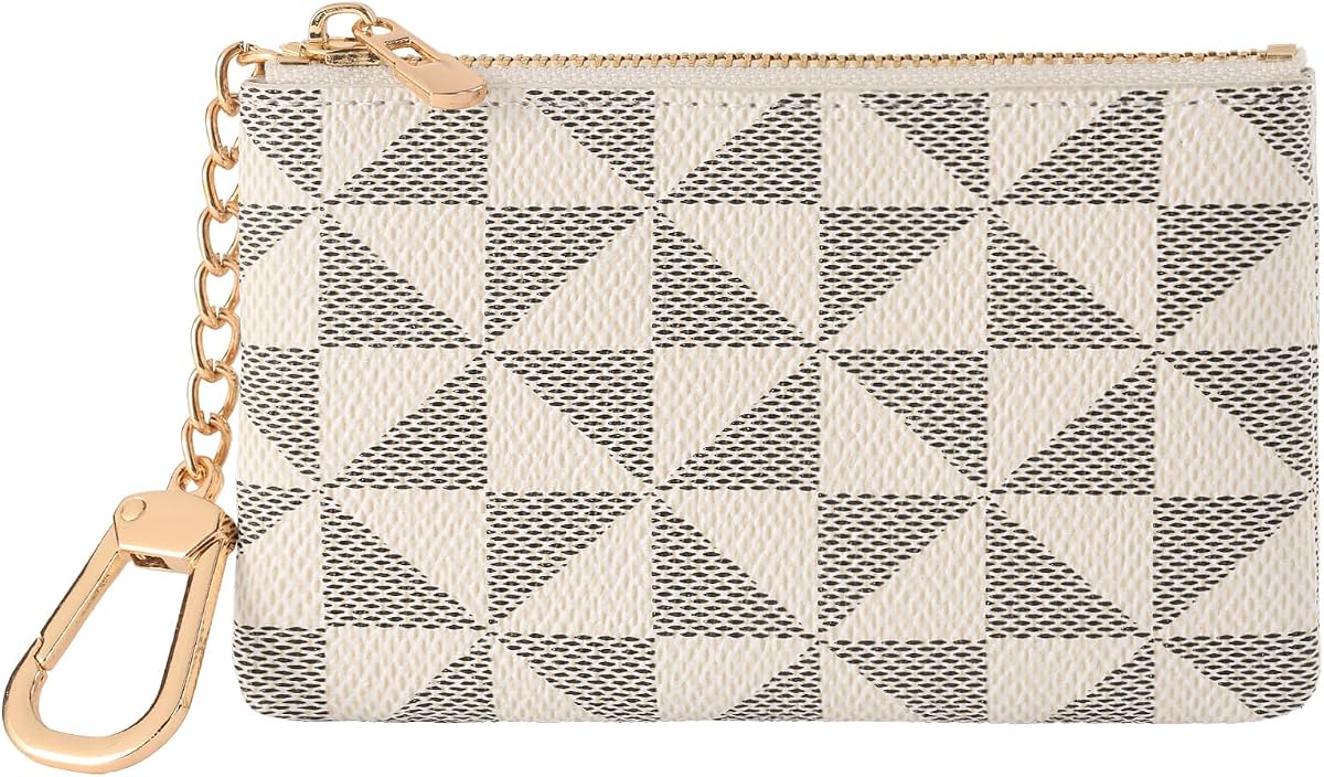 Monedero de cuero para mujer con llavero pequeño monedero con cremallera monedero tarjetero cartera embrague para mujeres y hombres (blanco)