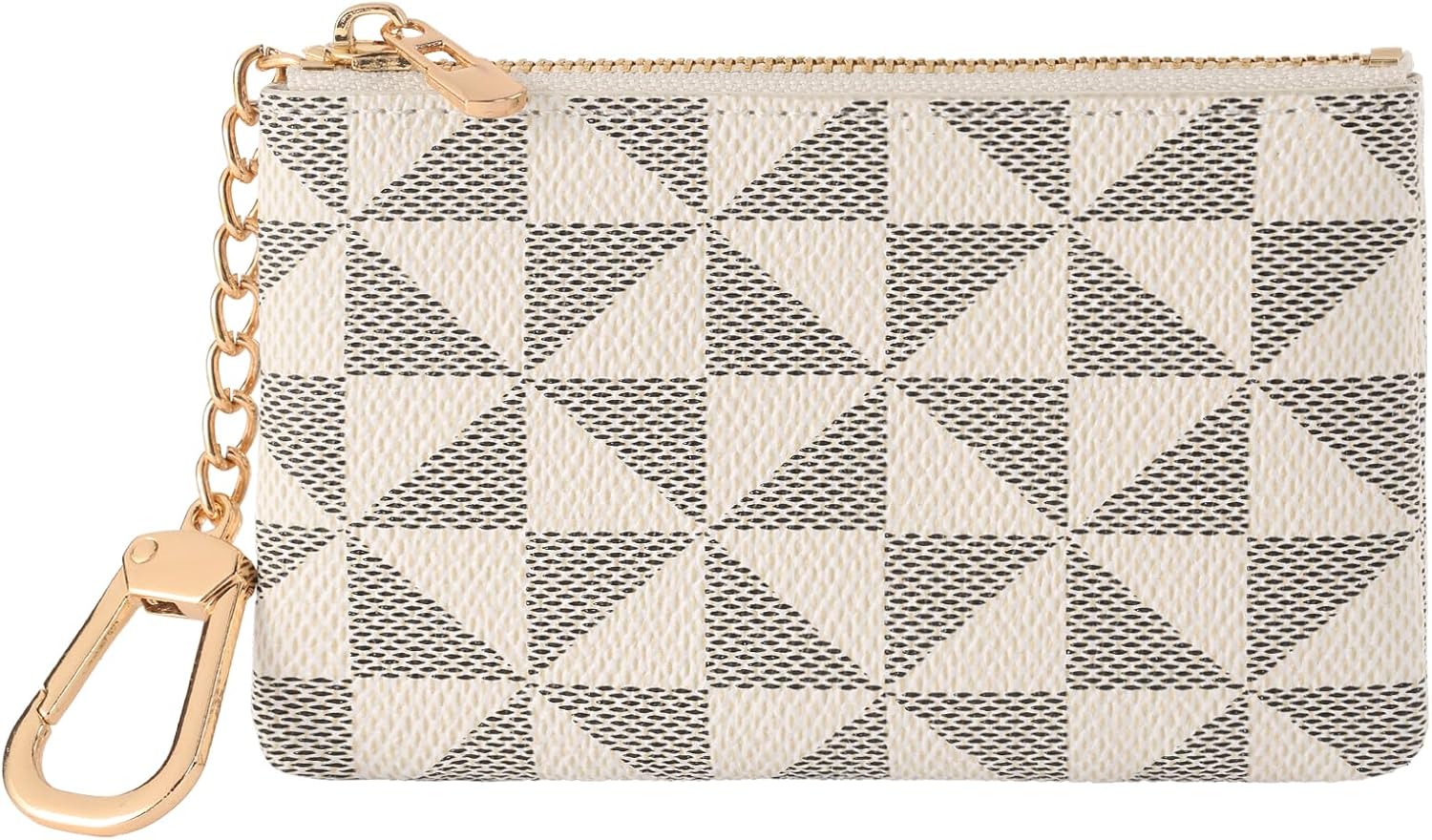Leather Coin Purse for Women with KeyChain Small Zipper Change Purse coin Pouch Card Holder Wallet Clutch for Women & Men (White)
