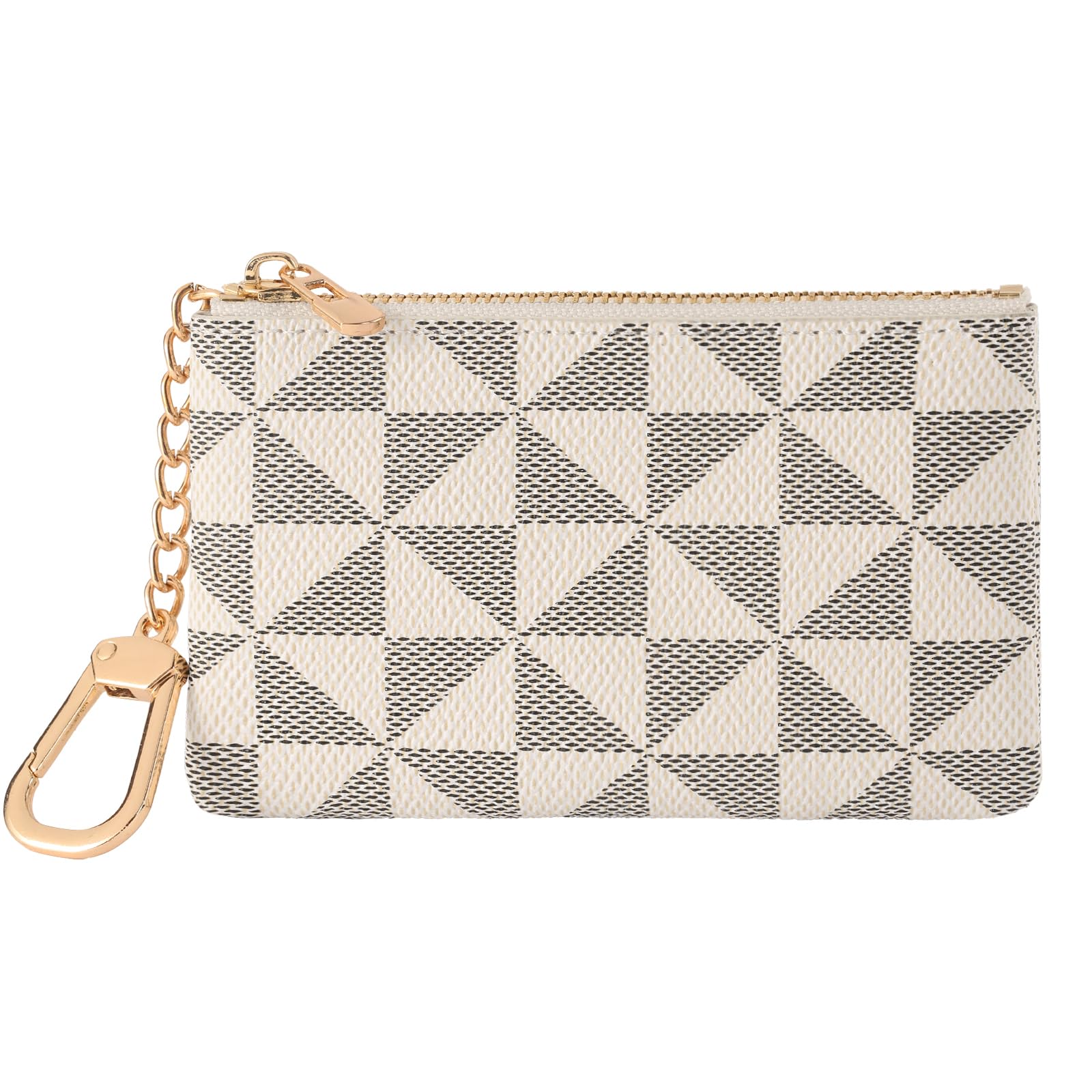 Leather Coin Purse for Women with KeyChain Small Zipper Change Purse coin Pouch Card Holder Wallet Clutch for Women & Men (White)