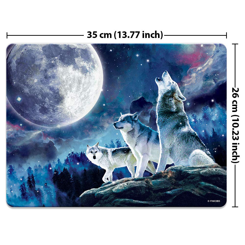 Extra Large (X-Large) Size Non-Slip Rectangle Mousepad, FINCIBO Wolf Pack Moon Mouse Pad for Home, Office and Gaming Desk