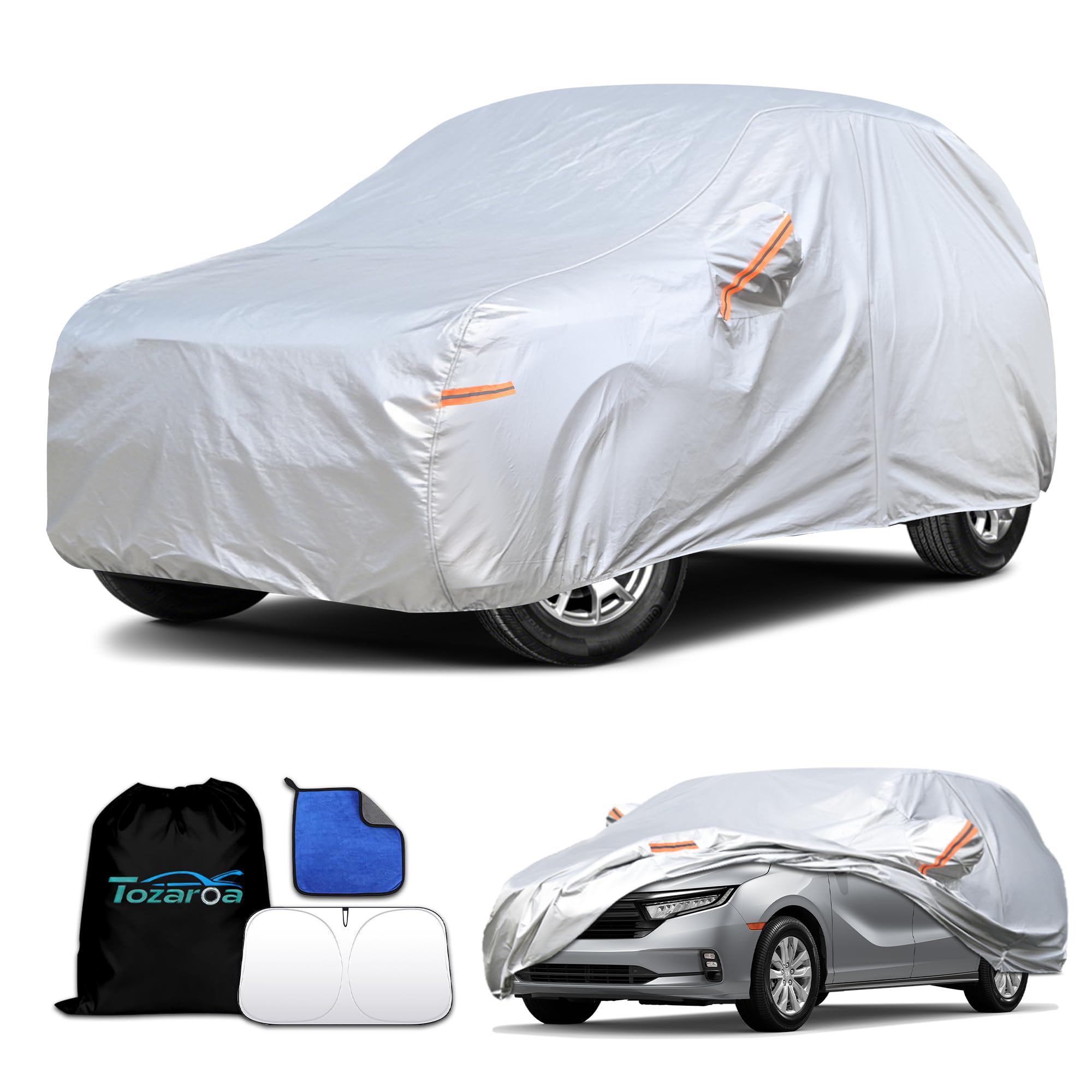 Car Cover Waterproof All-Weather,Heavy-Duty Outdoor Full Exterior Automobiles Snow Cover for SUV 181-190 inch,with Sun Visor,Anti-Scratch Cotton Lining & Zippered,Towel&Storage Bag — view 19