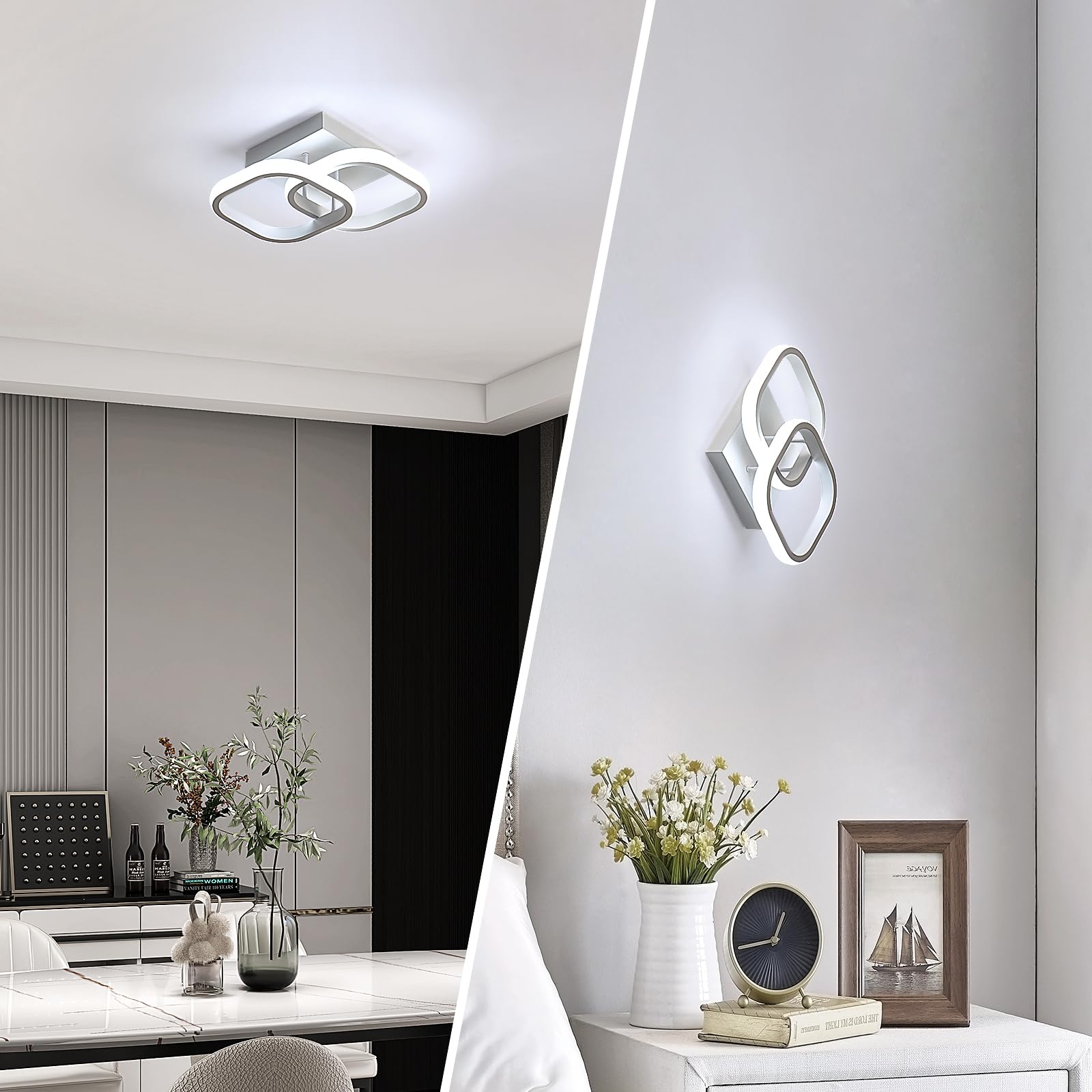 Comely - 2 Plafoniere LED quadrate da Soffitto 24W, 2700LM, con design Moderno. Luce fredda 6500K, adatta ad ogni ambiente come: soggiorno, cucina, bagno, camera da Letto o corridoio, Bianco, 24cm.