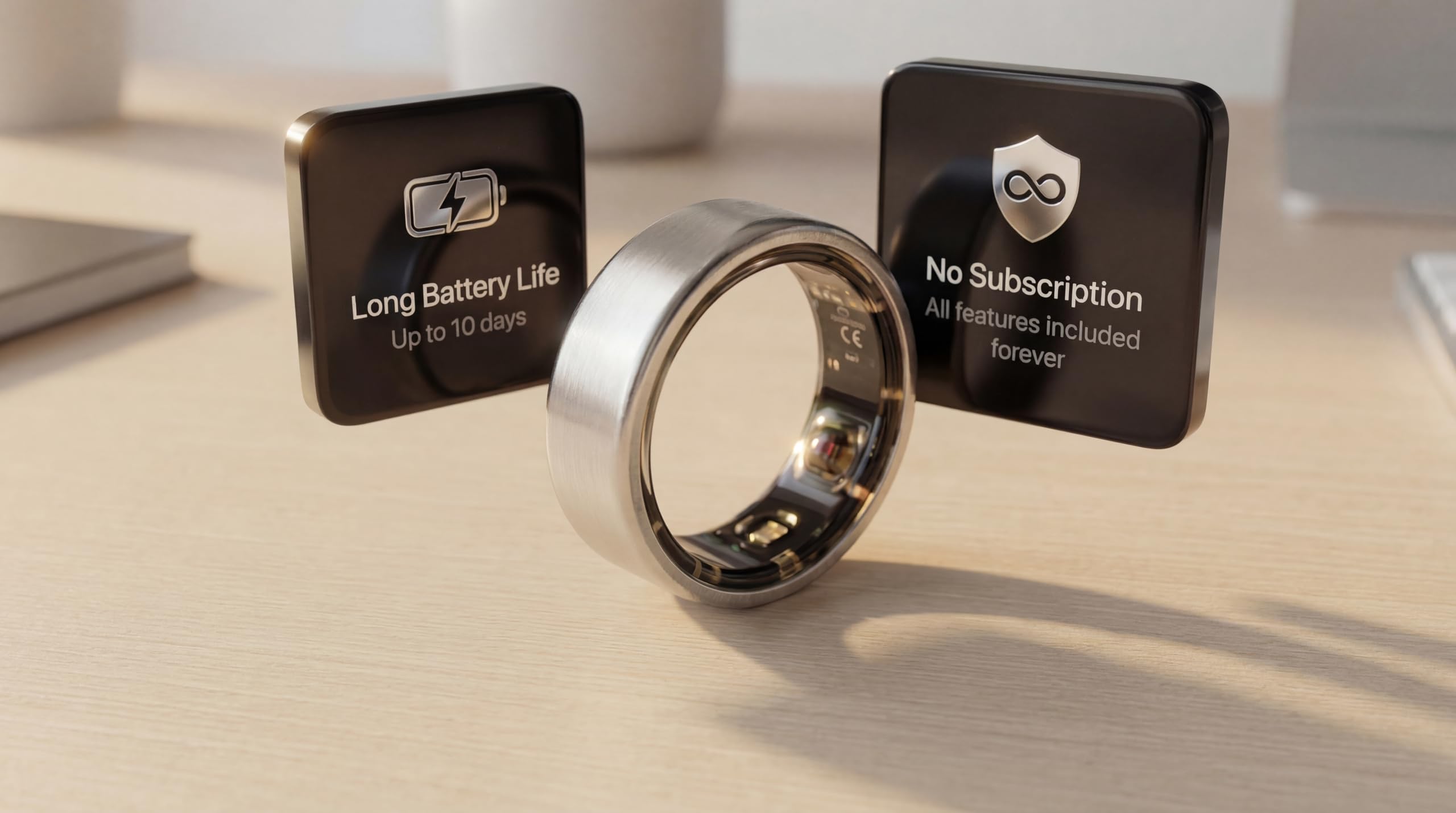 Eclipse RIng | Bague Connectée sans Abonnement | Bague Intelligente Femme et Homme | Surveillance SPO₂, Sommeil, Fréquence Cardiaque, Glycémie | Titane & Acier (Rose Gold, 10 (M))