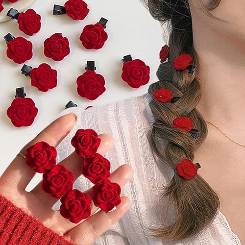 Pinza para el pelo de rosa roja para mujer, pasadores de pelo de flores, pasadores de pelo vintage de novia para niñas, boda, Halloween, Navidad,