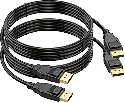 Cabo 8K DisplayPort 1.4 certificado VESA, pacote com 2, 2 unidades, porta de exibição de alta velocidade, cabo DP de 3 pés (8K @60Hz, 4K@/240Hz/144Hz/180Hz/165Hz, 1080p @240Hz) para computador de