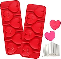Vista 1 de Webake Moldes de Piruleta en Forma de Corazón de 6 Agujeros, Moldes de Caramelo de Chocolate en Forma de Corazón con Palillos de Piruleta, Ideales