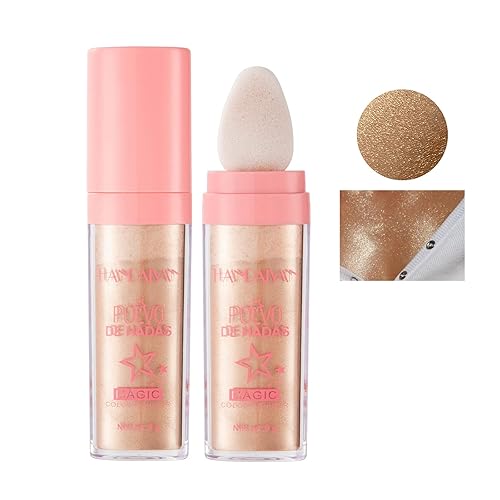 AKARY Polvo iluminador brillante, polvo de hadas de Hadas resaltador en polvo y barra de rubor, dúo luminizador de brillo instantáneo, barra de