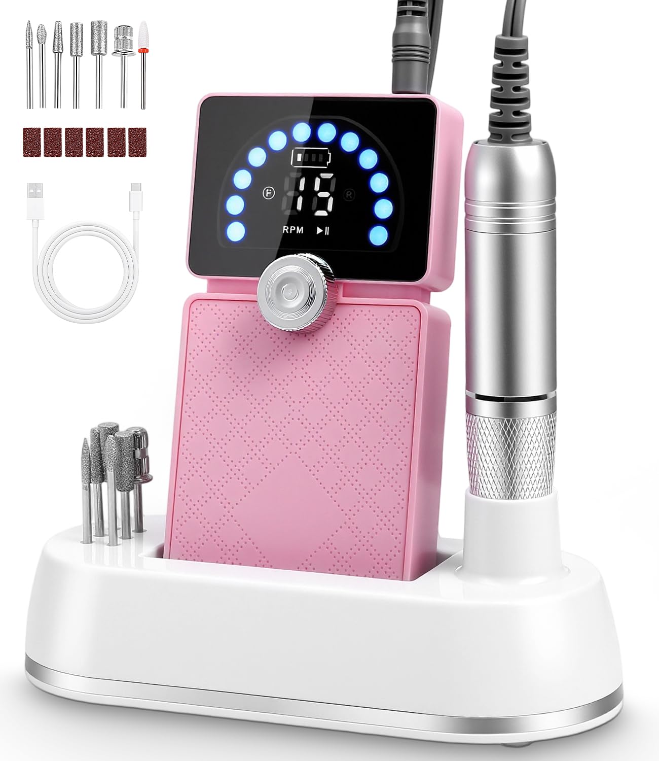 Bixury Lima Electrica Uñas Pulidor Lima Electrica Lima Electrica Uñas Portatil Drill para Uñas Profesional Torno Pedicura 50000RPM Velocidad Ajustable con Pantalla LCD para Manicura y Pedicura