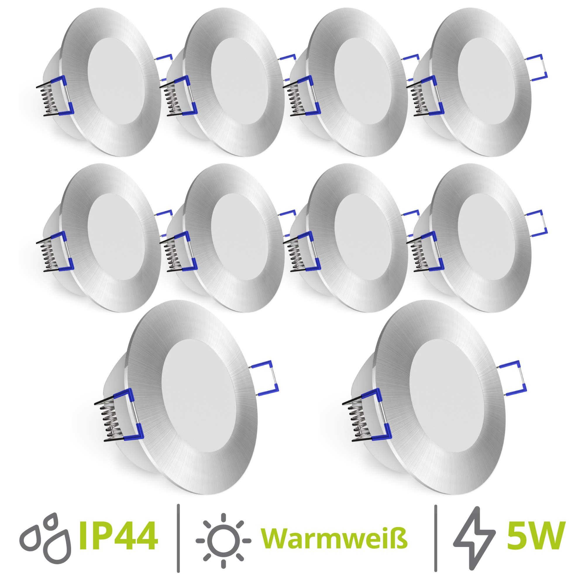 linovum WEEVO Einbauspot 10er Set silber rund IP44 5W warmweiß flach 29mm
