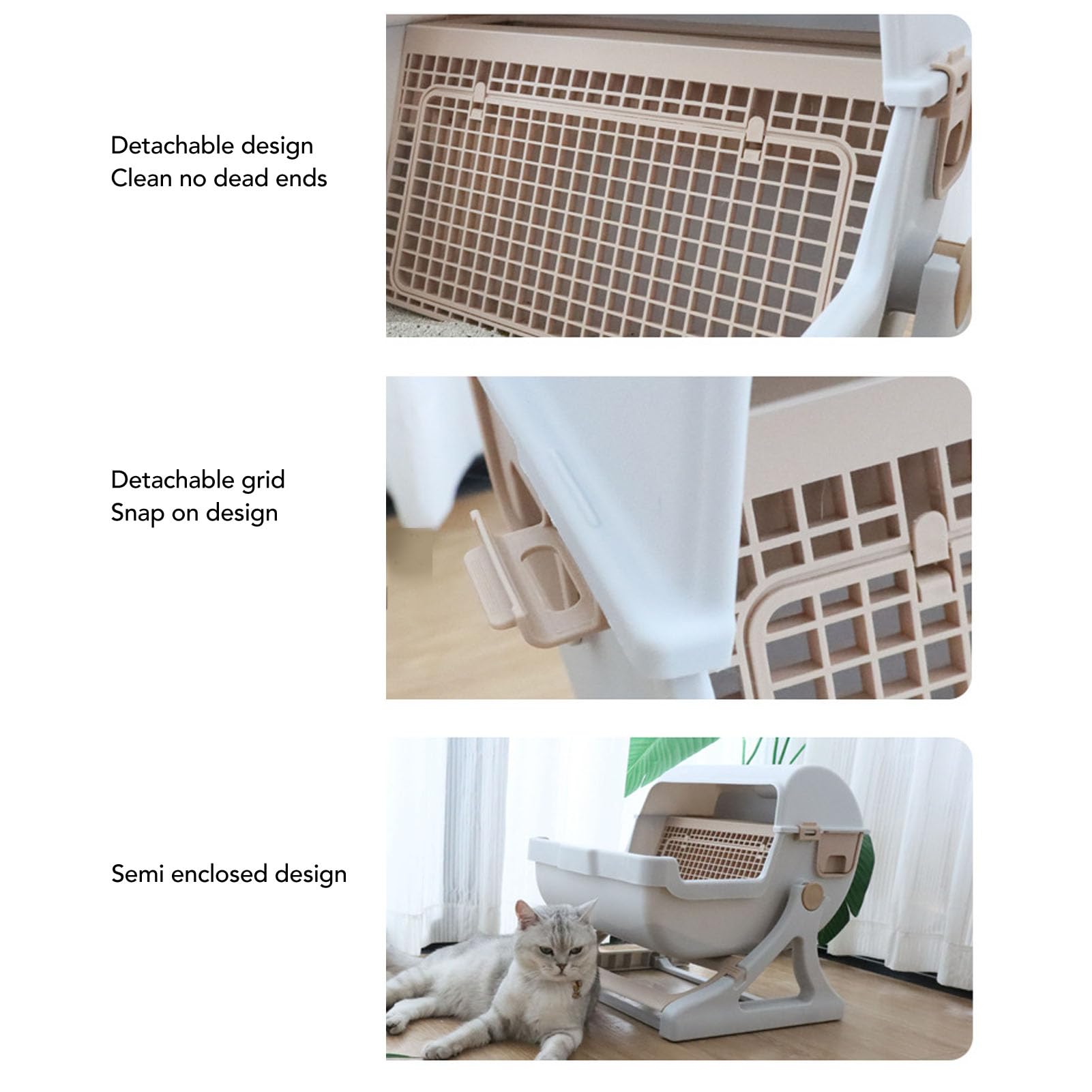 Caja semiautomática para gatos grande y espaciosa salpicadura – Proof Semi Cerrada Autolimpiable Caja de Rata para Gatos de Interior Plástico 52 x 43 cm