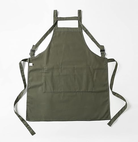 Miniatura 6 de Jeelow Delantal de cocina de algodón o sarga de algodón para hombres y mujeres, ajustable con bolsillos ajustables