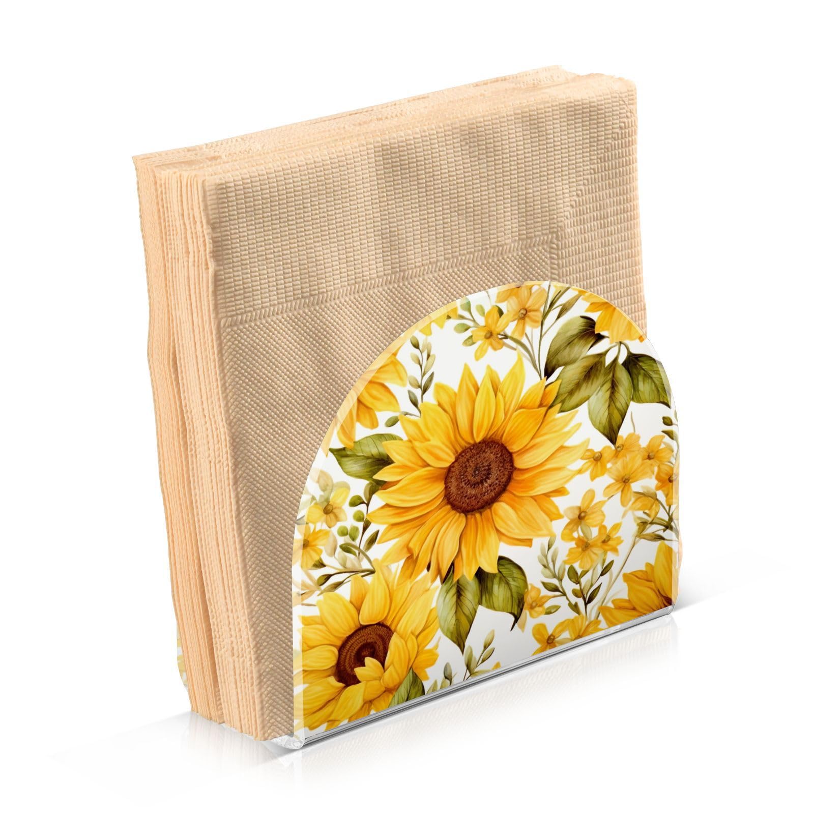 Sunflower Table Napkin Holder - Vintage Iron Tissue Dispenser For Kitchen, Dining Table, Or Countertop Decor