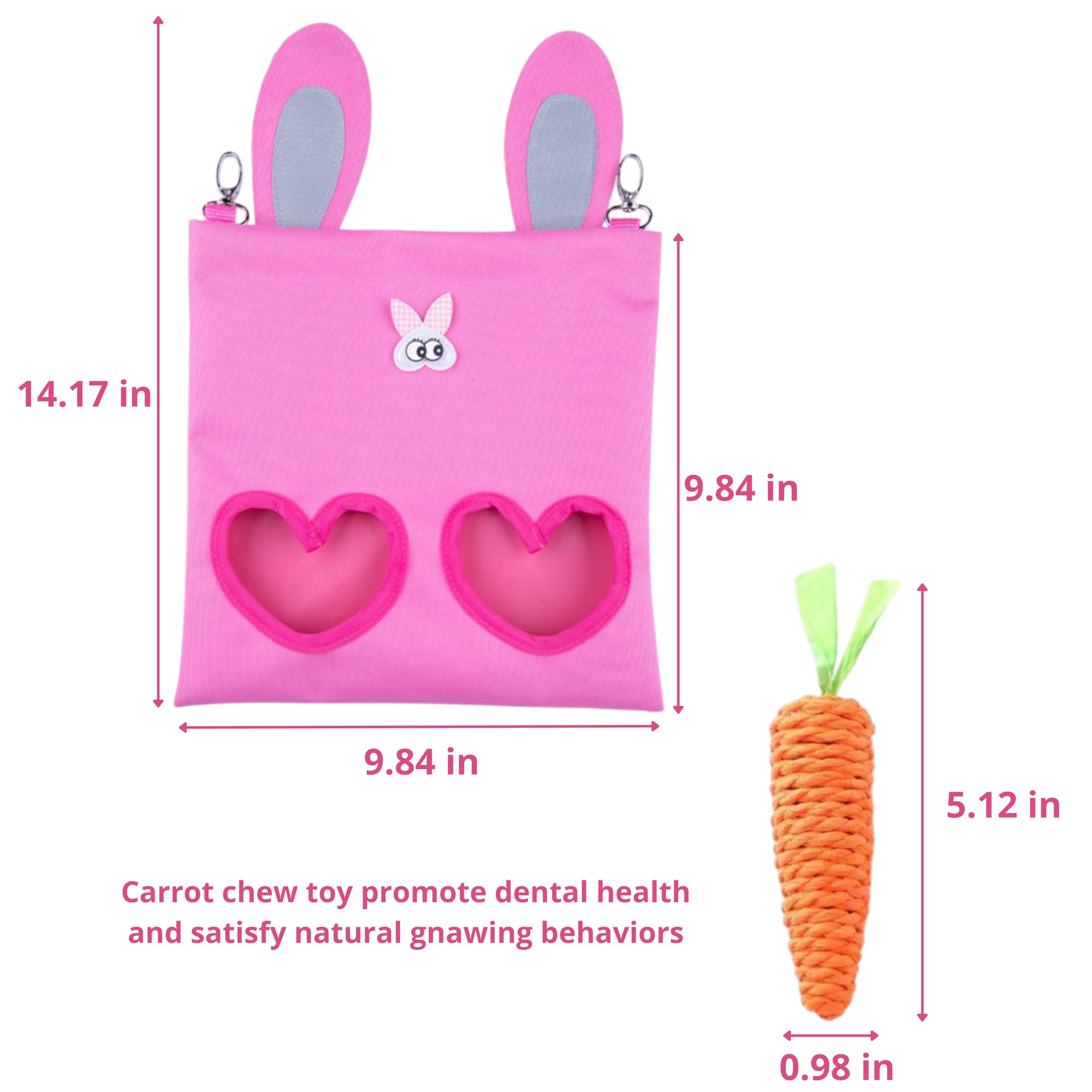 Hanging Rabbit Hay Feeder Bag with Chew Toys Set, Guinea Pig Hay Feeder, Bunny Feeders Holder Storage for Small Pets Bunnies Chinchilla Guinea Pigs Hamster Rats (Pink) - image 2