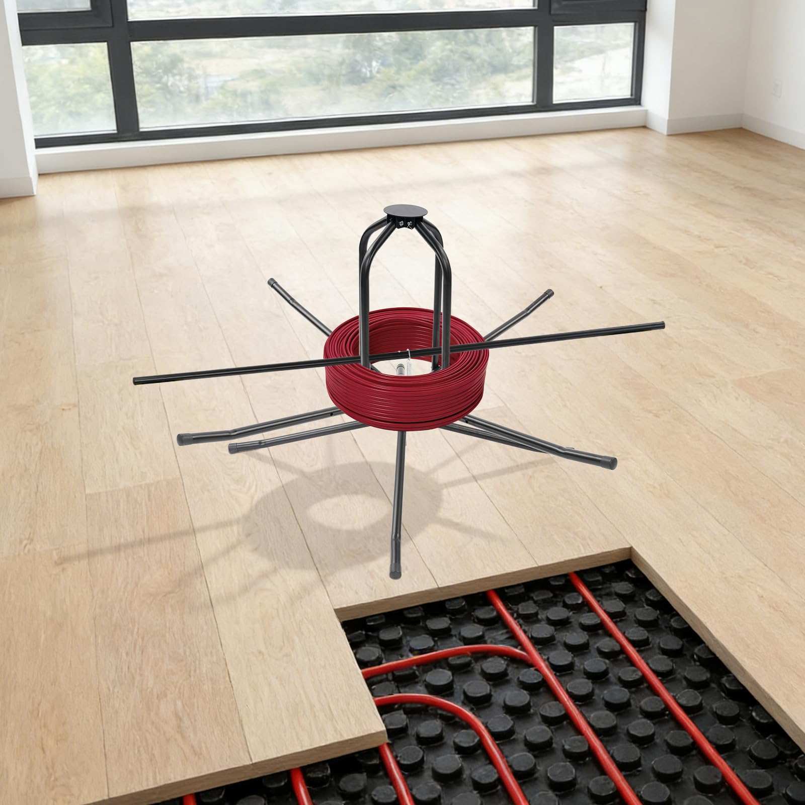 Enrollador de tubos, calefacción por suelo radiante con bolsa de transporte, capacidad de carga de 200 kg, soporte de cable ajustable para tubos de calefacción, dispositivo de tendido de tubos de