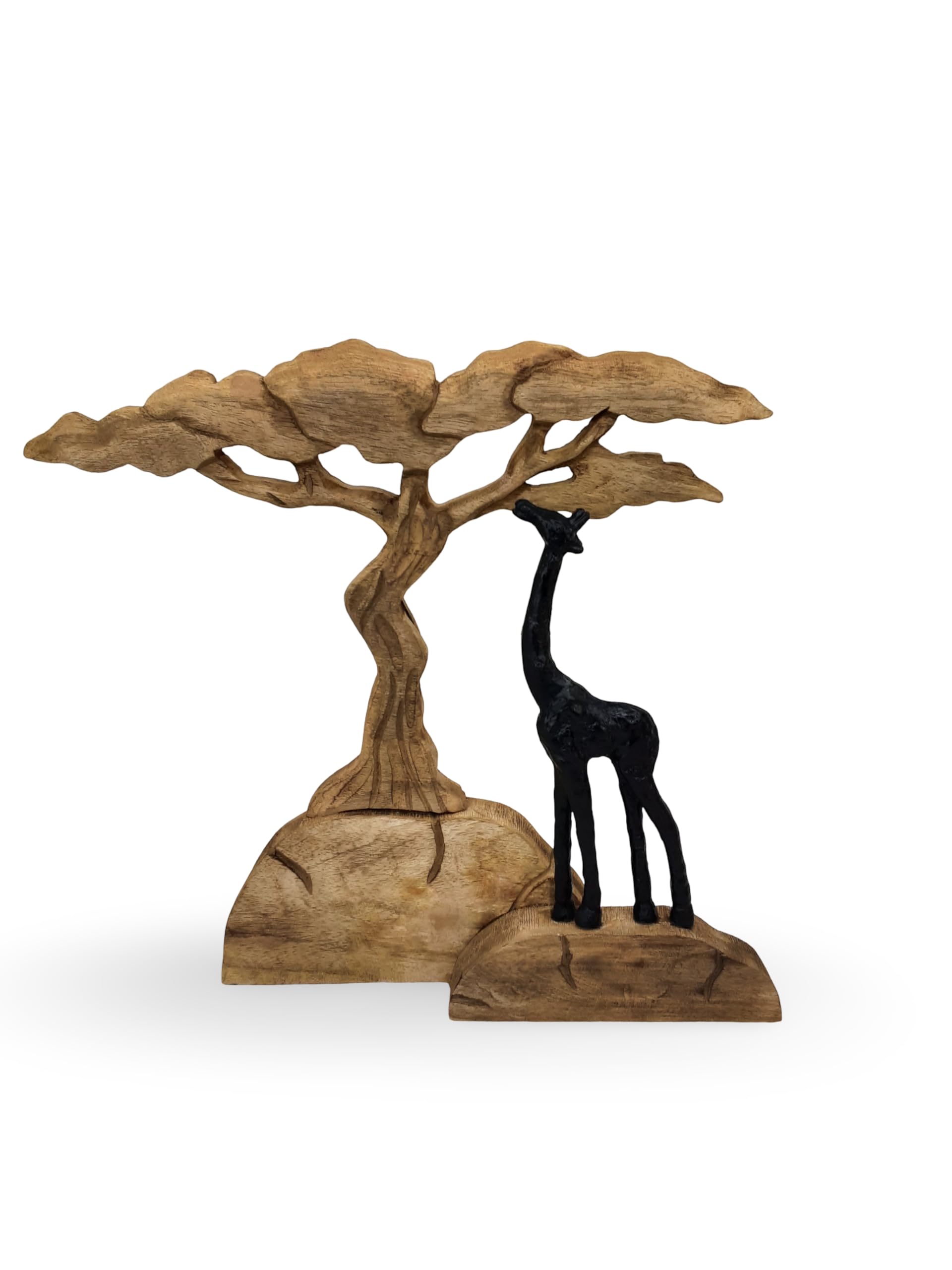 Mango Wood and Polyresin Giraffe Sculpture - Hand-Carved African Wildlife Scene