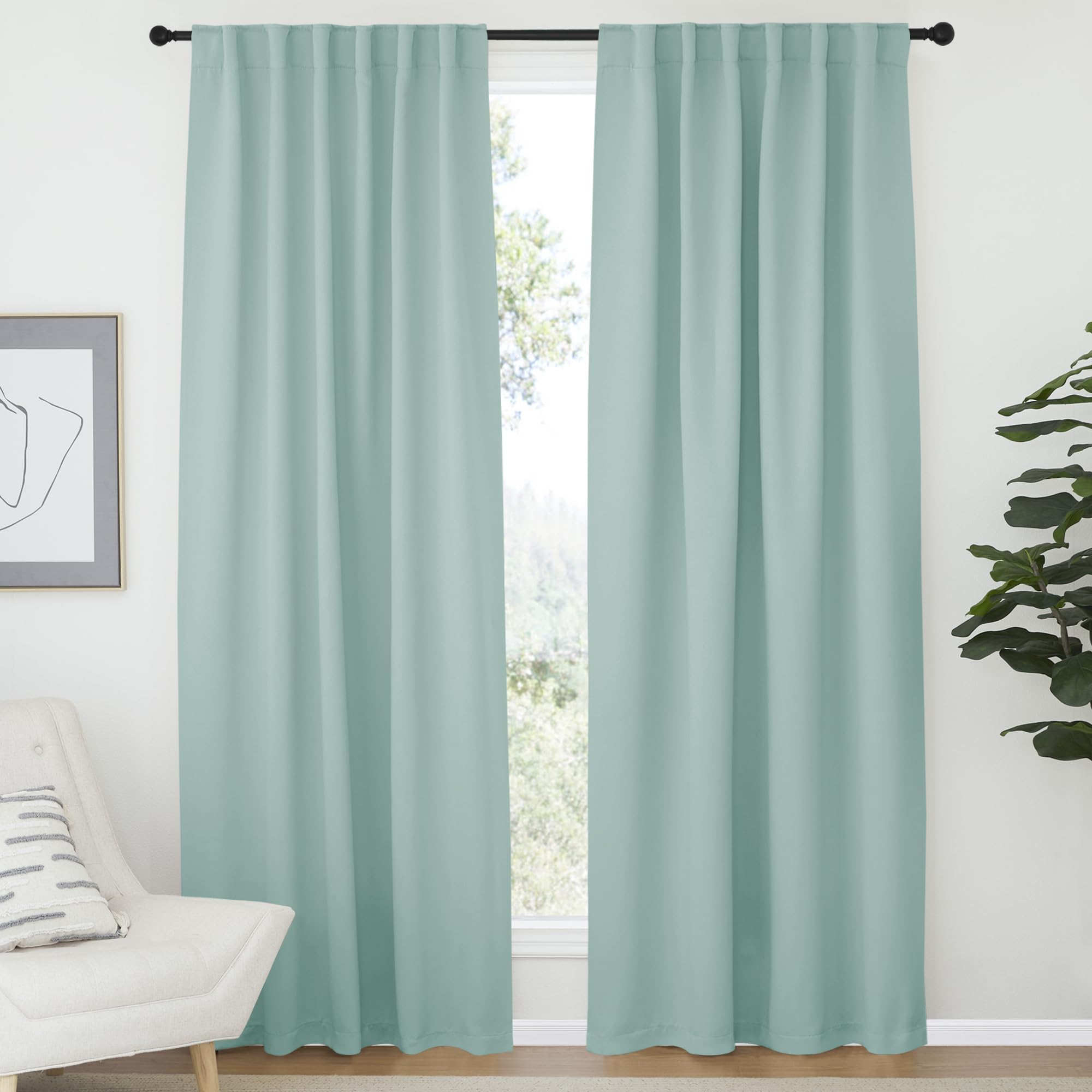 NICETOWN Blackout Curtain Panels Window Draperies - (Aqua Blue Color) 52x84 inch, 2 Pieces, Insulating Room Darkening Blackout Drapes for Bedroom
