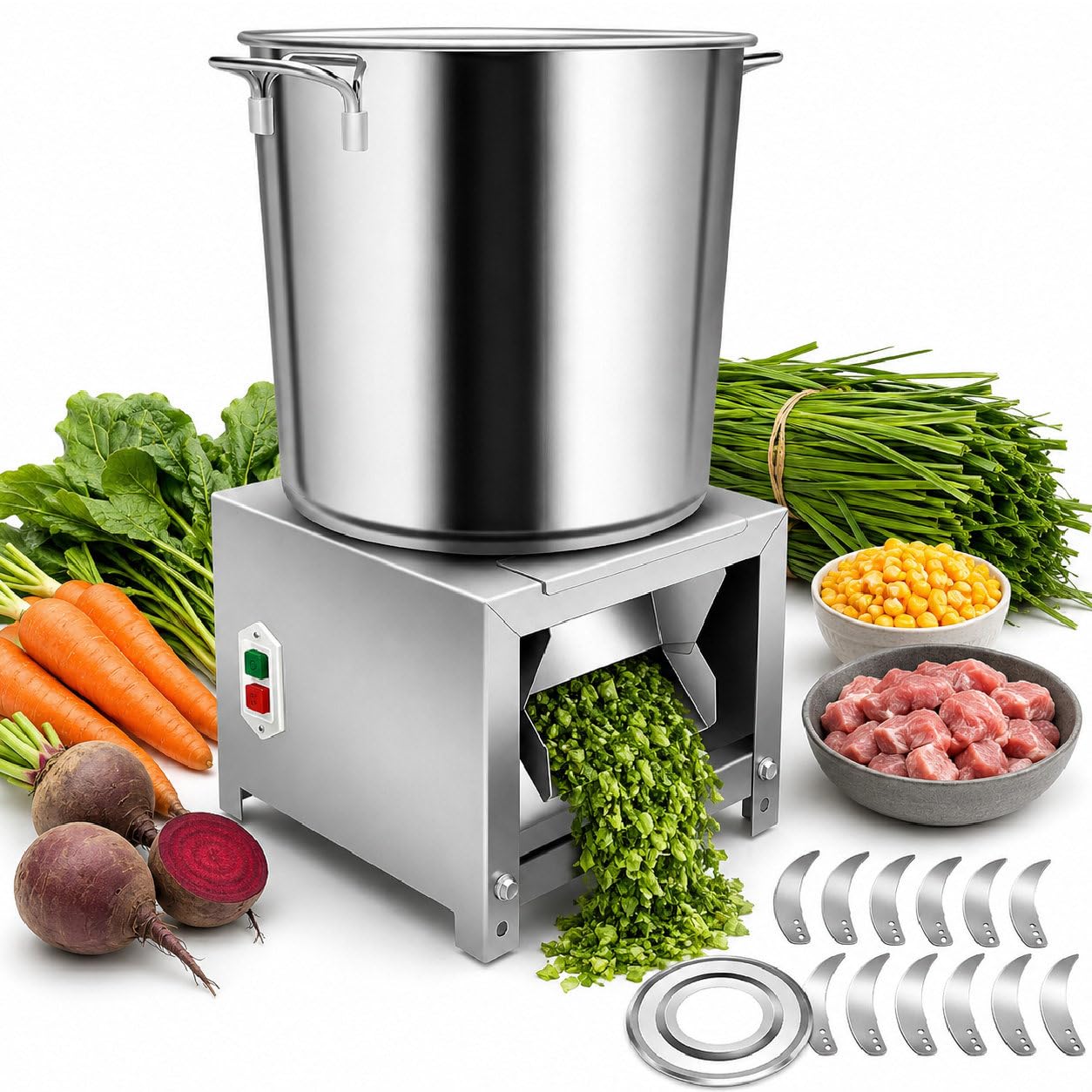 Sushangmao Commercial Vegetable Chopper, 1800W Electric Vegetable Dicer Chopper, 3500RPM 304 Stainless Steel Machine with Large Feed Port for Chicken Duck Goose Pig 1800w