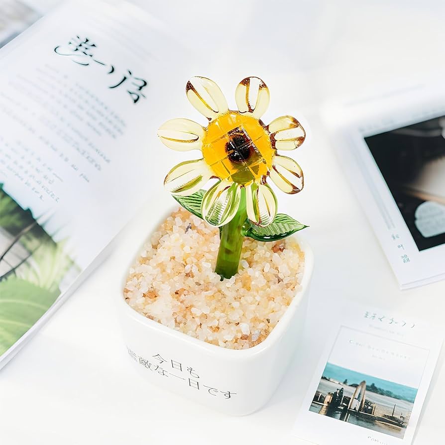 Amazon｜職人技 ガラス向日葵オブジェ 水晶風ミニチュアひまわり